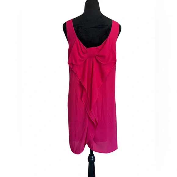 Everly Hot Pink Chiffon Shift Dress Bow Back Detail Party Cocktail Dress Size L - Picture 1 of 11